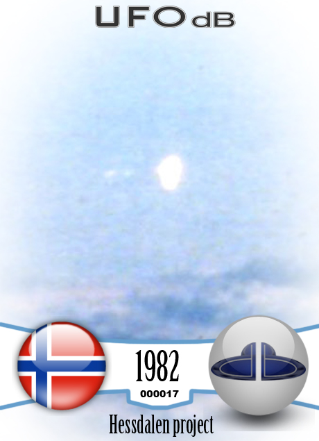 UFO picture taken over the 15 km long Hessdalen valley. Holtalen UFO CARD Number 17